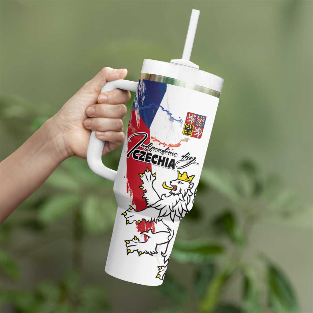 Czechia Independence Day Tumbler With Handle National Flag Brush Style and Bohemia Lion