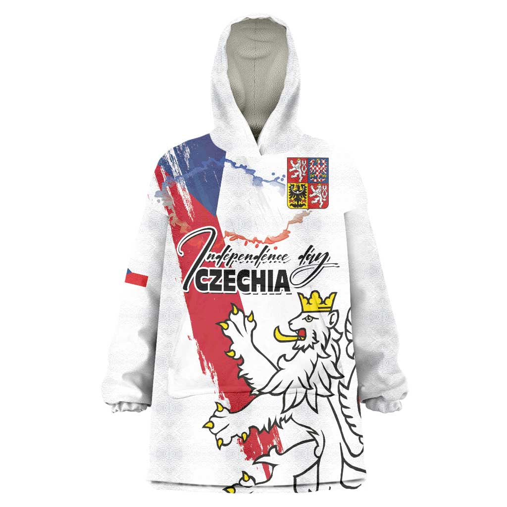 Czechia Independence Day Wearable Blanket Hoodie National Flag Brush Style and Bohemia Lion