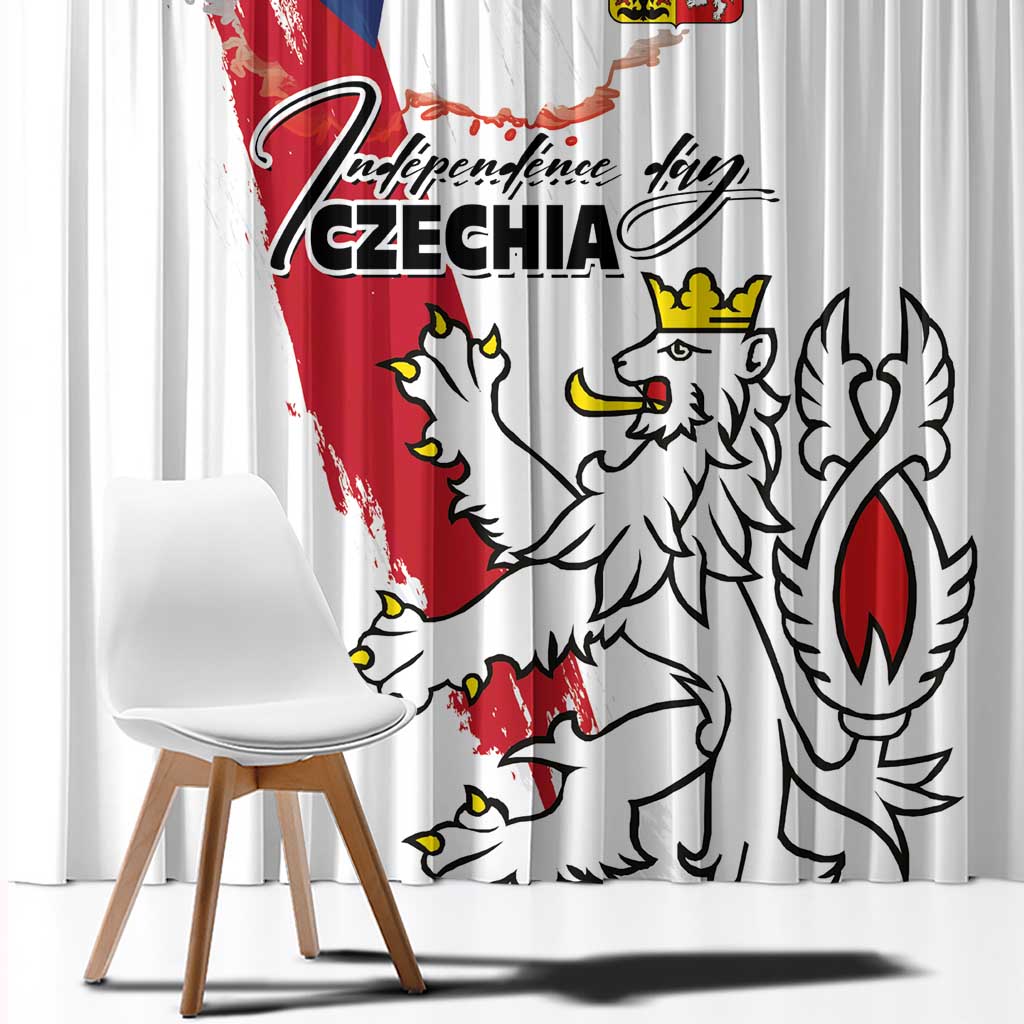 Czechia Independence Day Window Curtain National Flag Brush Style and Bohemia Lion