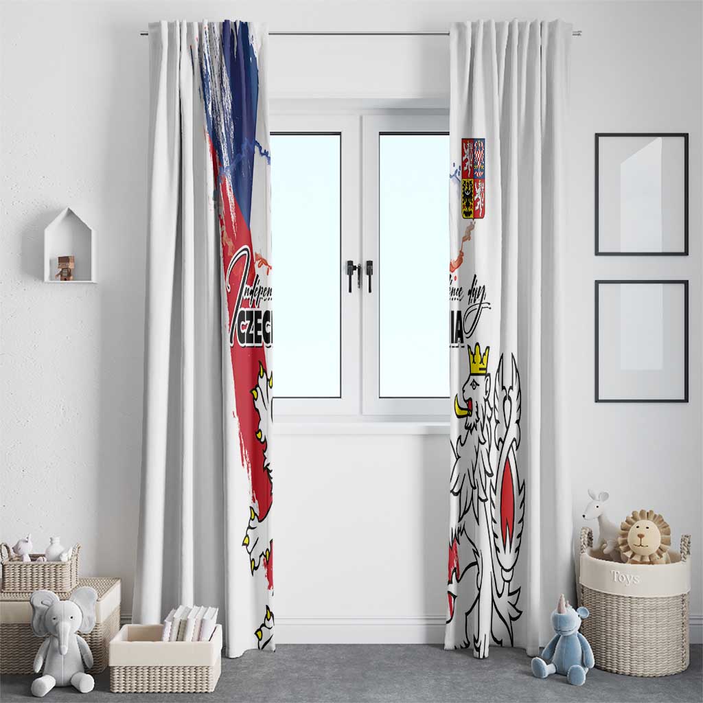 Czechia Independence Day Window Curtain National Flag Brush Style and Bohemia Lion