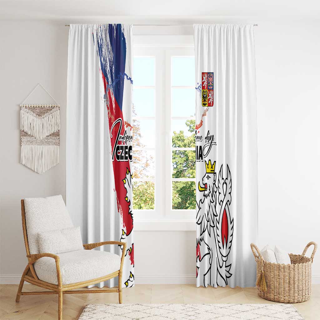 Czechia Independence Day Window Curtain National Flag Brush Style and Bohemia Lion