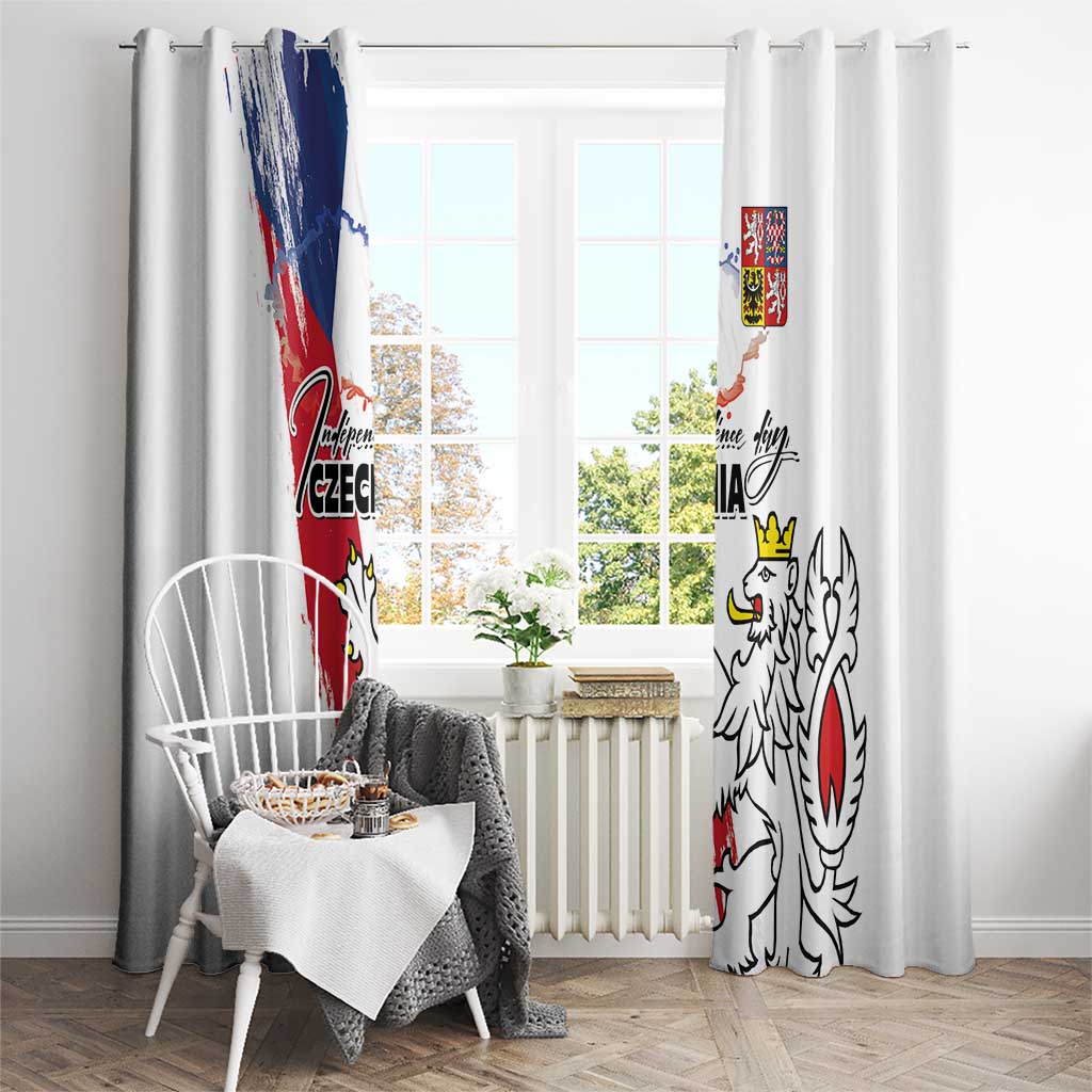 Czechia Independence Day Window Curtain National Flag Brush Style and Bohemia Lion
