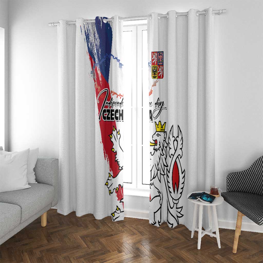 Czechia Independence Day Window Curtain National Flag Brush Style and Bohemia Lion
