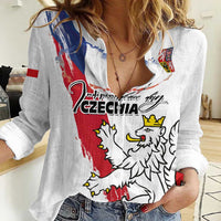 Czechia Independence Day Women Casual Shirt National Flag Brush Style and Bohemia Lion