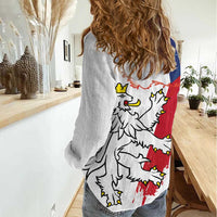 Czechia Independence Day Women Casual Shirt National Flag Brush Style and Bohemia Lion