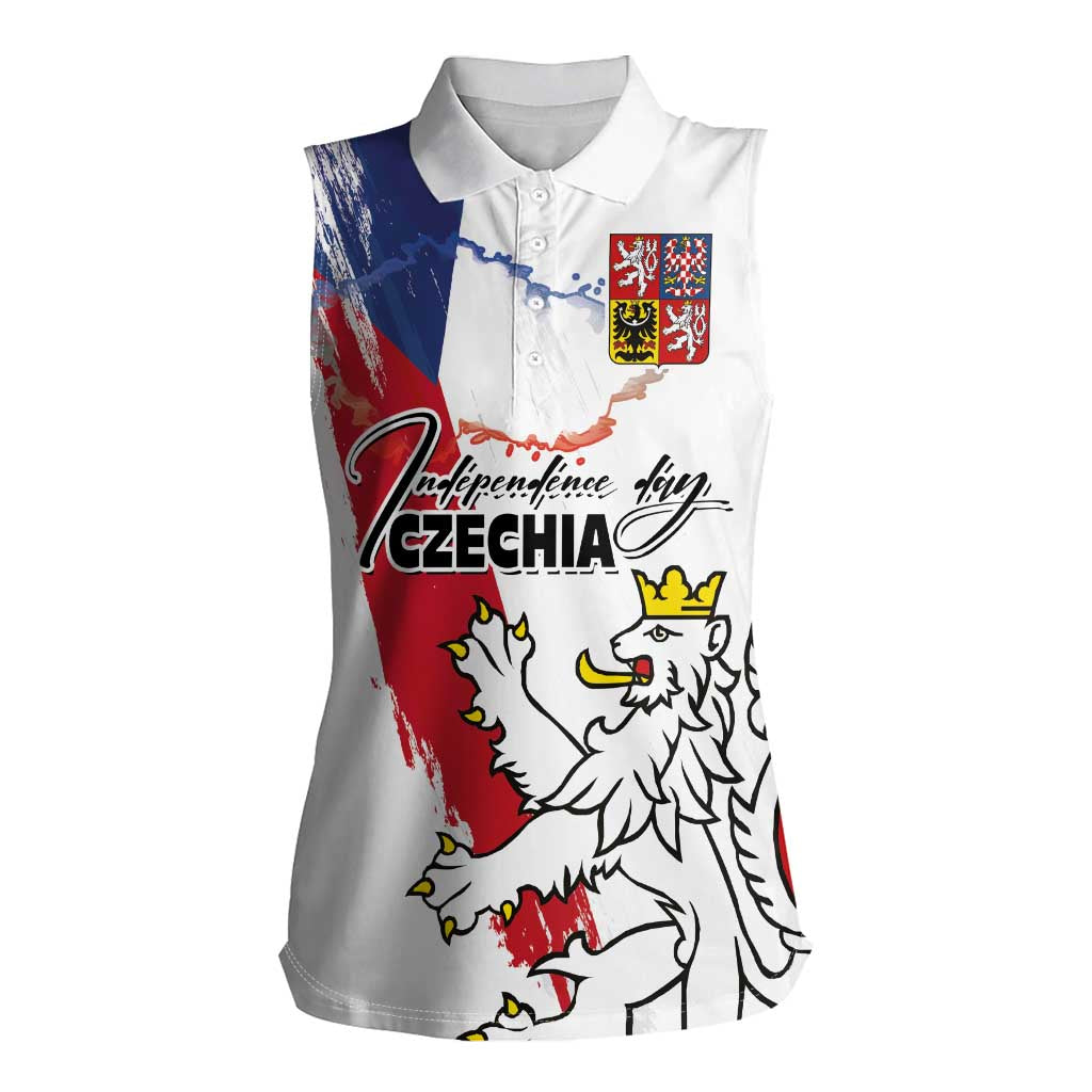 Czechia Independence Day Women Sleeveless Polo Shirt National Flag Brush Style and Bohemia Lion