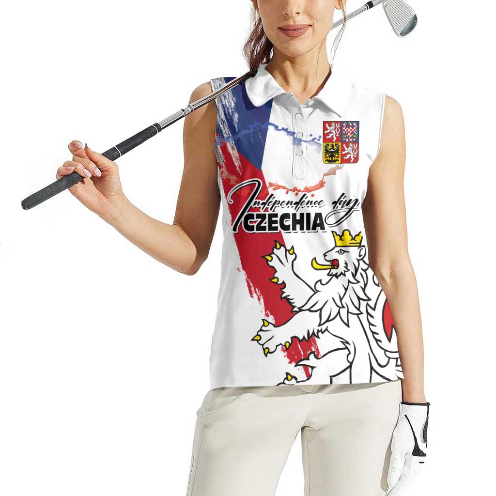 Czechia Independence Day Women Sleeveless Polo Shirt National Flag Brush Style and Bohemia Lion