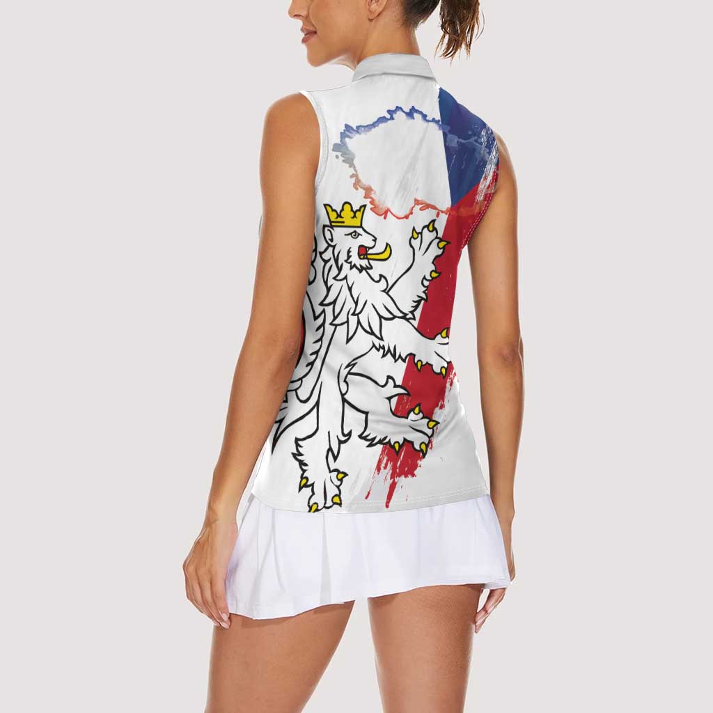 Czechia Independence Day Women Sleeveless Polo Shirt National Flag Brush Style and Bohemia Lion