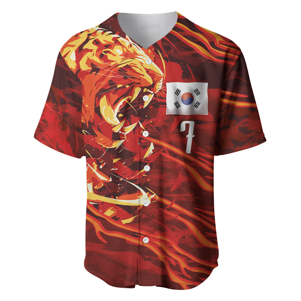 South Korea National Football Custom Baseball Jersey Tigers of Asia Fierce Abstract Flame-Inspired