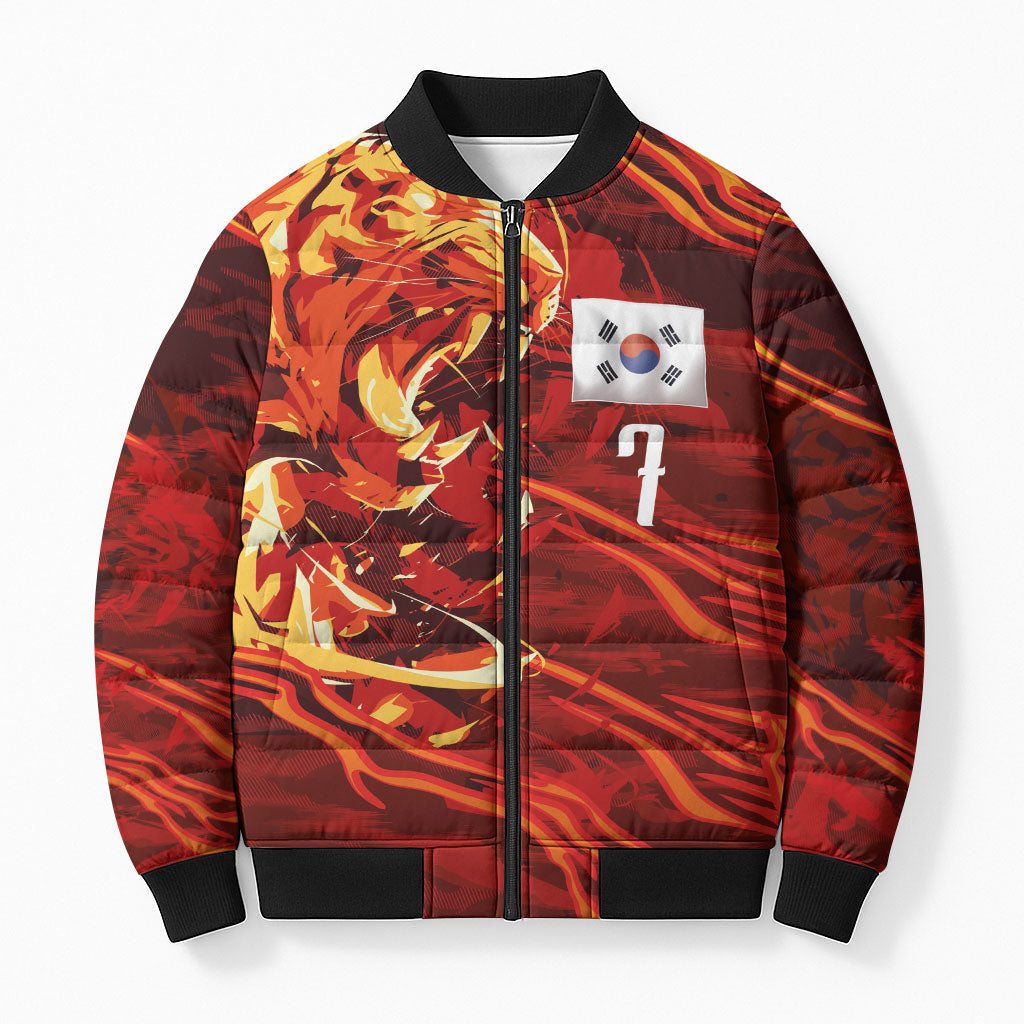 South Korea National Football Custom Bomber Puffer Jacket Tigers of Asia Fierce Abstract Flame-Inspired