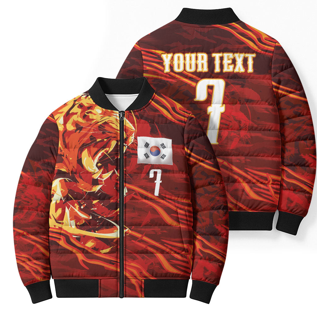 South Korea National Football Custom Bomber Puffer Jacket Tigers of Asia Fierce Abstract Flame-Inspired