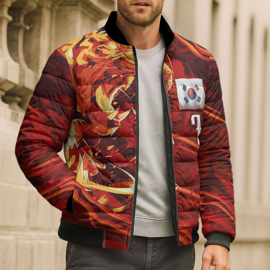 South Korea National Football Custom Bomber Puffer Jacket Tigers of Asia Fierce Abstract Flame-Inspired