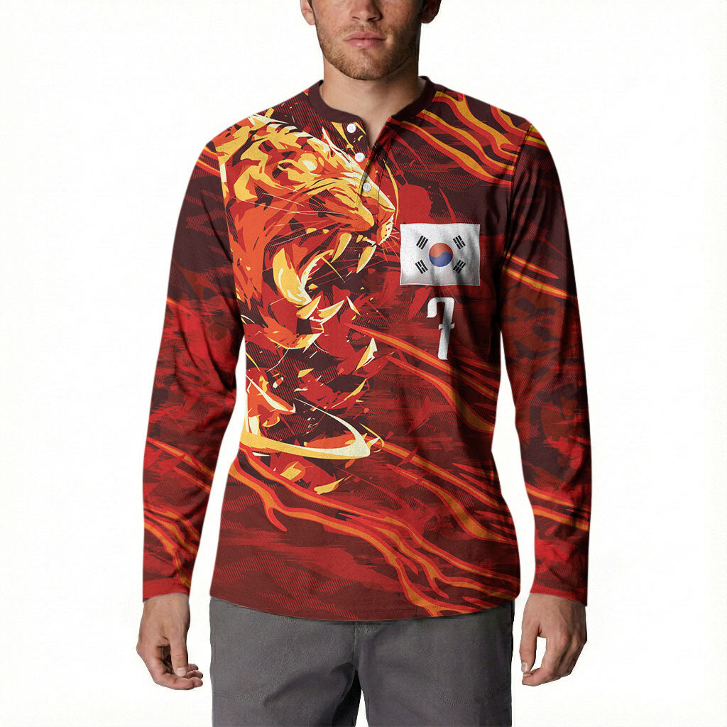 South Korea National Football Custom Button Sweatshirt Tigers of Asia Fierce Abstract Flame-Inspired