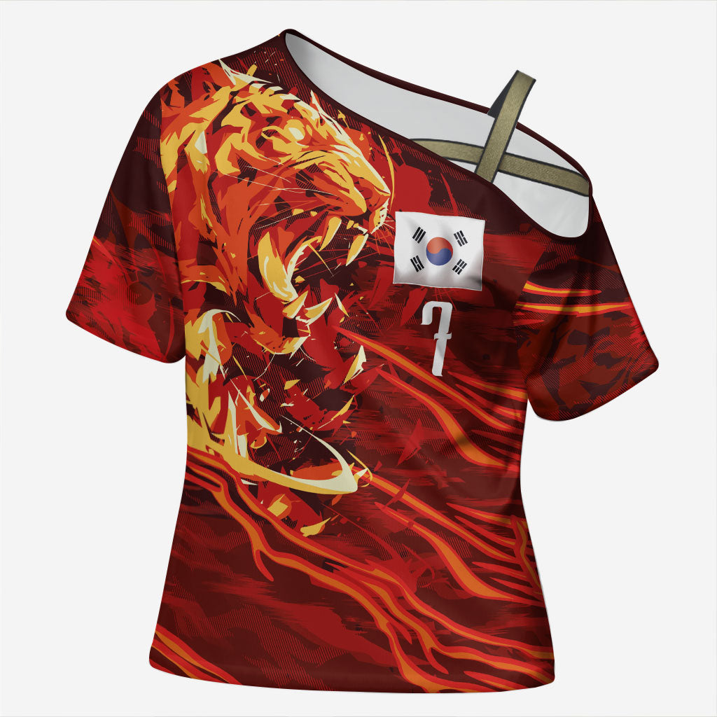 South Korea National Football Custom Cross Shoulder Shirt Tigers of Asia Fierce Abstract Flame-Inspired