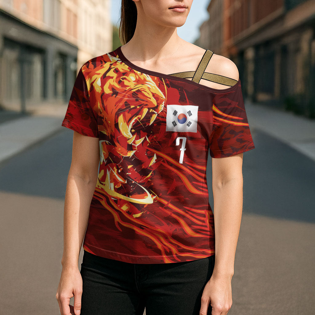 South Korea National Football Custom Cross Shoulder Shirt Tigers of Asia Fierce Abstract Flame-Inspired