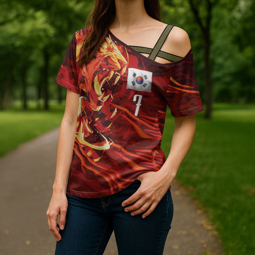 South Korea National Football Custom Cross Shoulder Shirt Tigers of Asia Fierce Abstract Flame-Inspired
