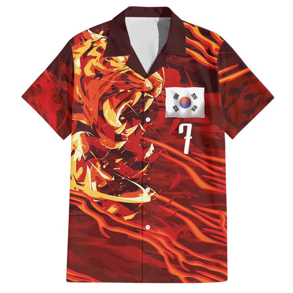 South Korea National Football Custom Hawaiian Shirt Tigers of Asia Fierce Abstract Flame-Inspired
