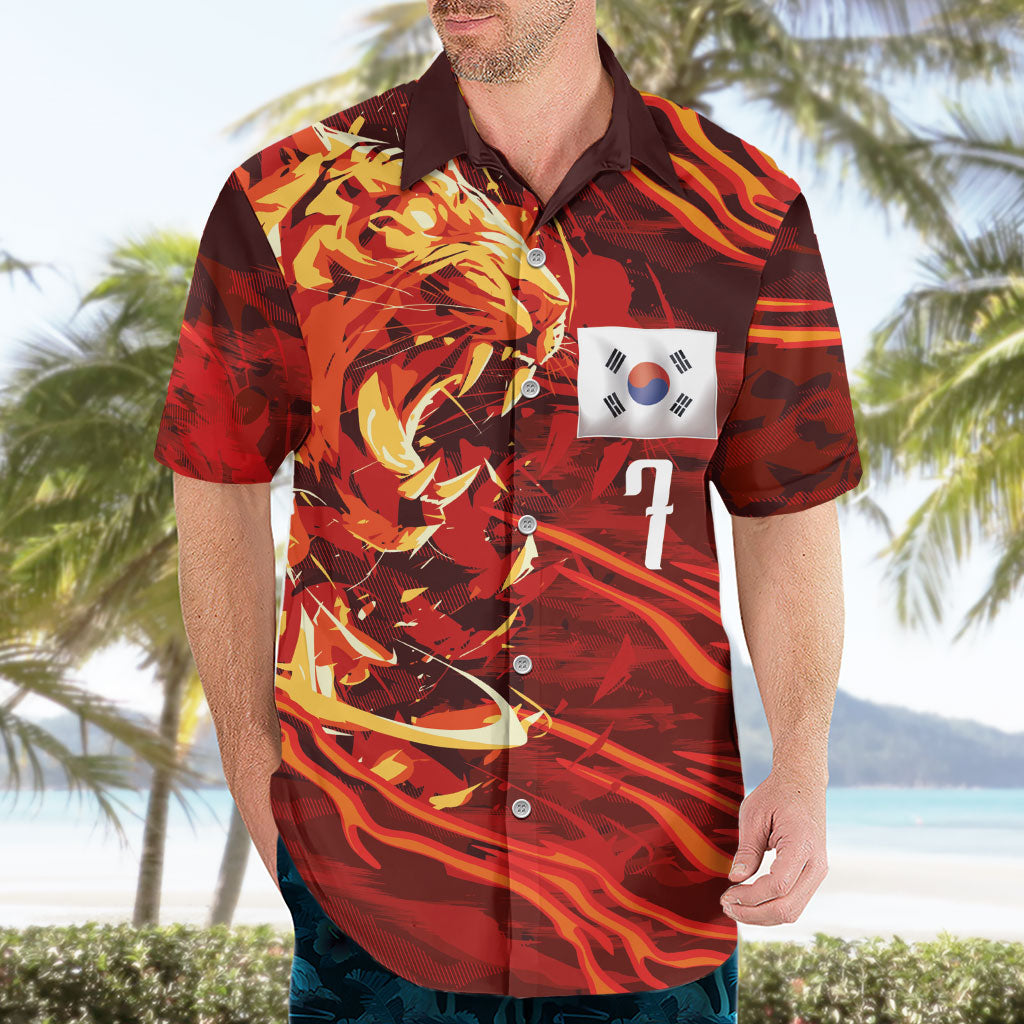 South Korea National Football Custom Hawaiian Shirt Tigers of Asia Fierce Abstract Flame-Inspired
