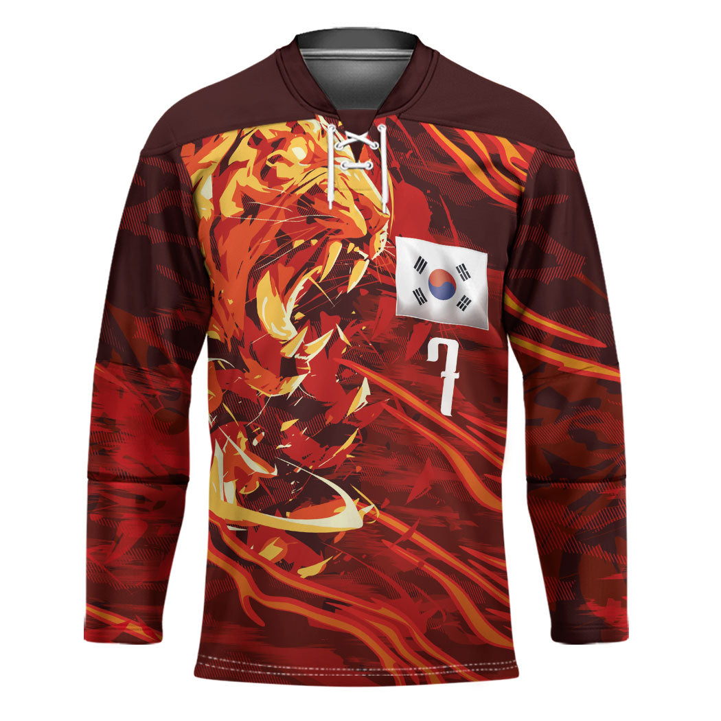 South Korea National Football Custom Hockey Jersey Tigers of Asia Fierce Abstract Flame-Inspired