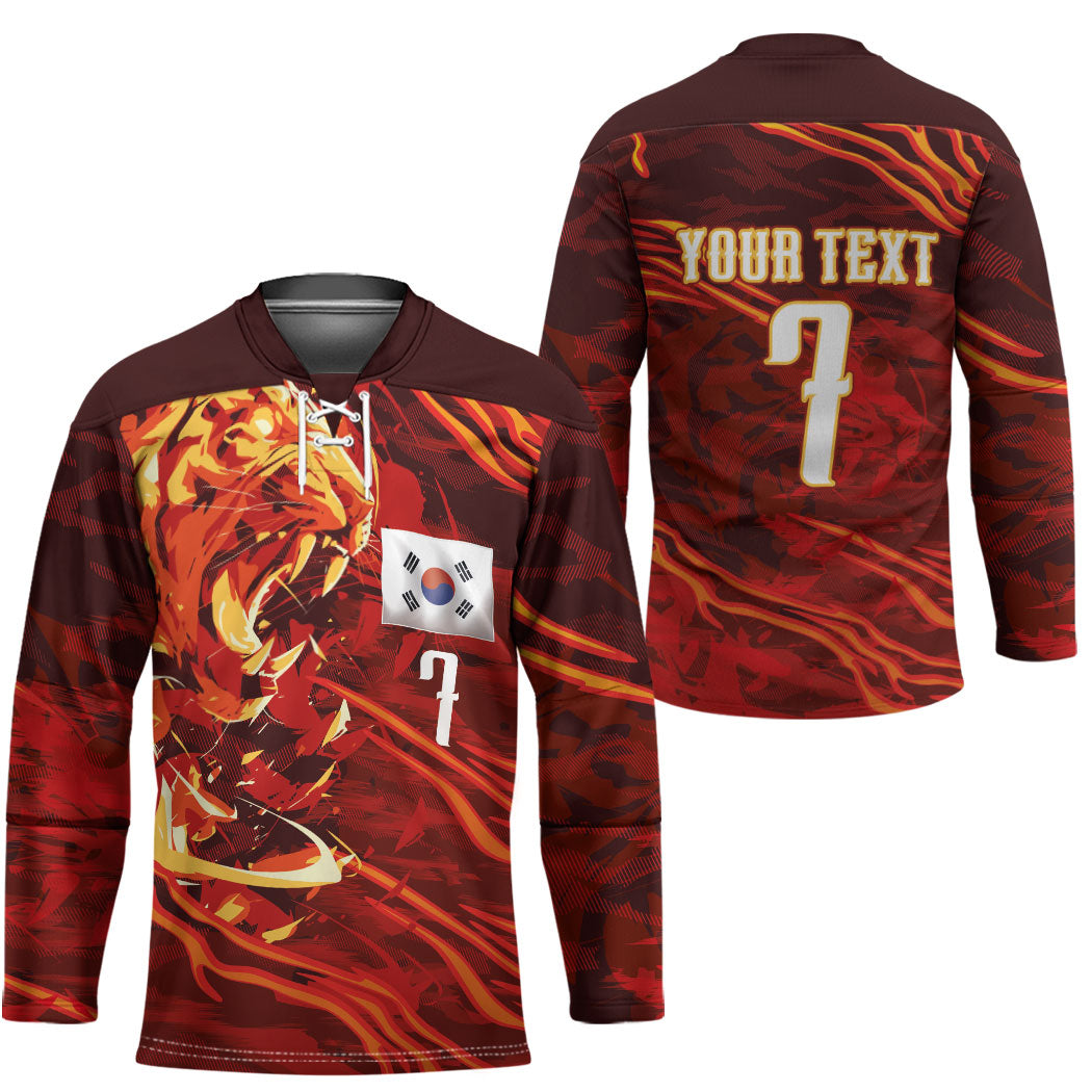 South Korea National Football Custom Hockey Jersey Tigers of Asia Fierce Abstract Flame-Inspired
