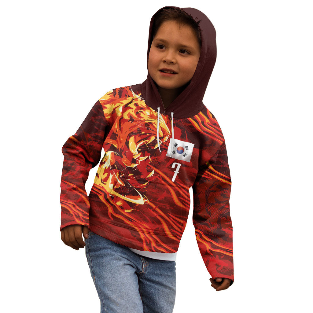 South Korea National Football Custom Kid Hoodie Tigers of Asia Fierce Abstract Flame-Inspired