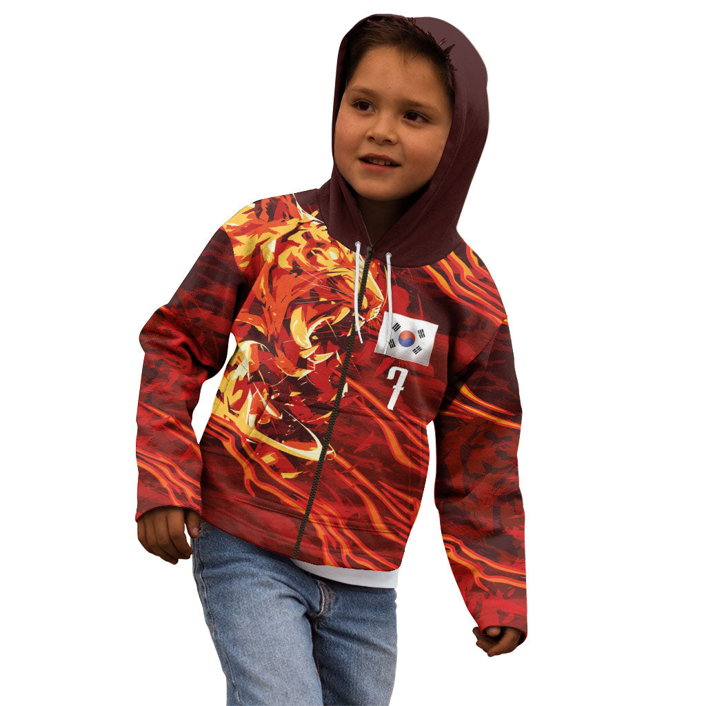 South Korea National Football Custom Kid Hoodie Tigers of Asia Fierce Abstract Flame-Inspired