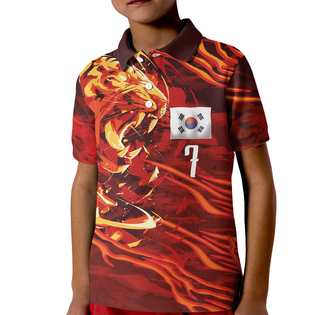South Korea National Football Custom Kid Polo Shirt Tigers of Asia Fierce Abstract Flame-Inspired