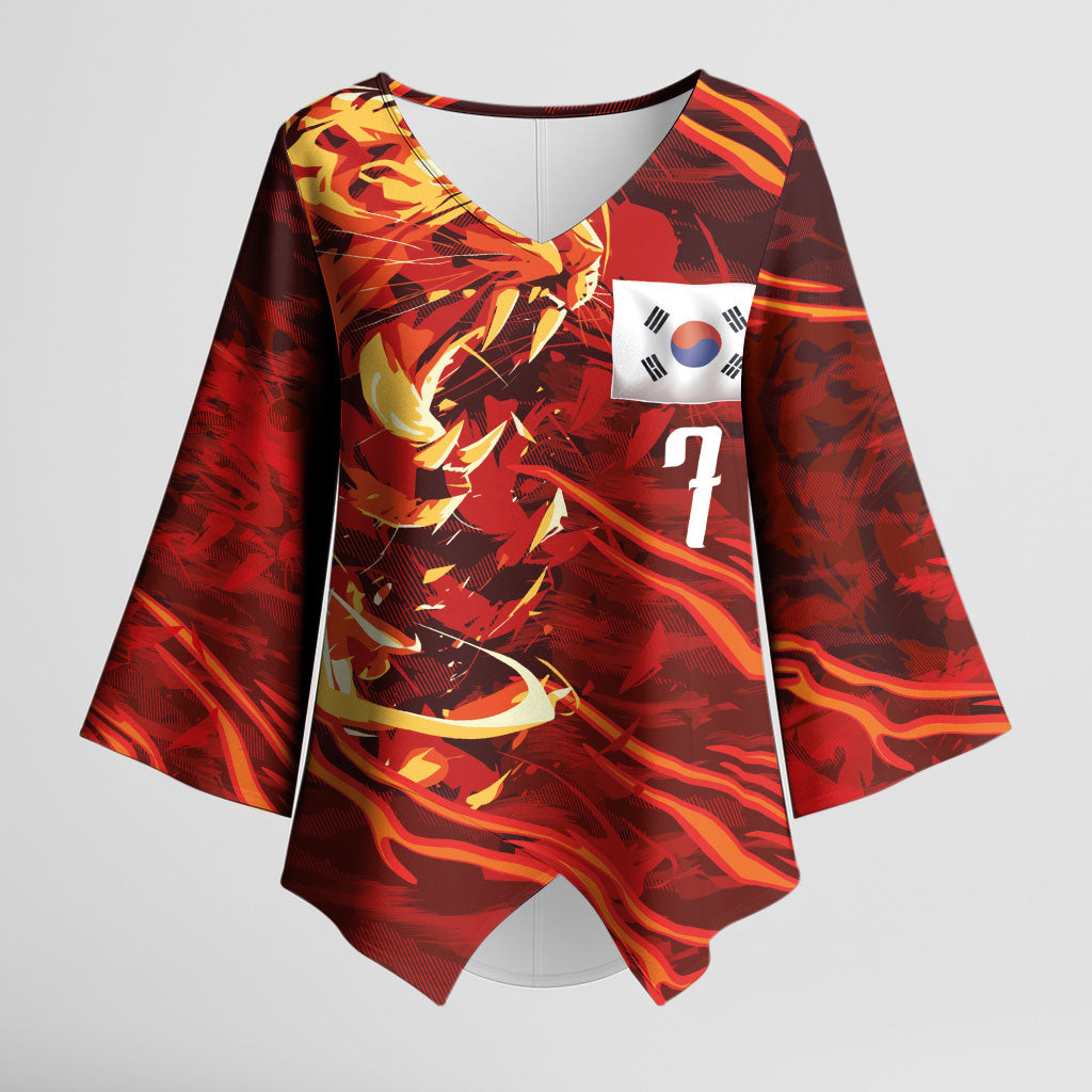 South Korea National Football Custom Kimono Sleeve Blouse Tigers of Asia Fierce Abstract Flame-Inspired