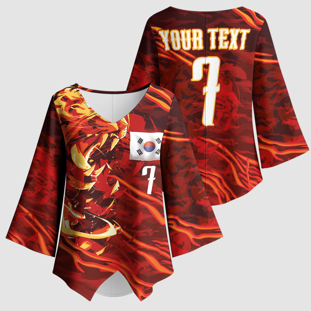 South Korea National Football Custom Kimono Sleeve Blouse Tigers of Asia Fierce Abstract Flame-Inspired