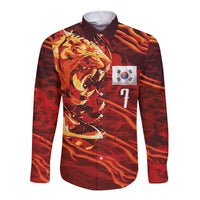 South Korea National Football Custom Long Sleeve Button Shirt Tigers of Asia Fierce Abstract Flame-Inspired