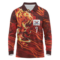South Korea National Football Custom Long Sleeve Polo Shirt Tigers of Asia Fierce Abstract Flame-Inspired