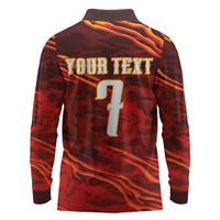 South Korea National Football Custom Long Sleeve Polo Shirt Tigers of Asia Fierce Abstract Flame-Inspired
