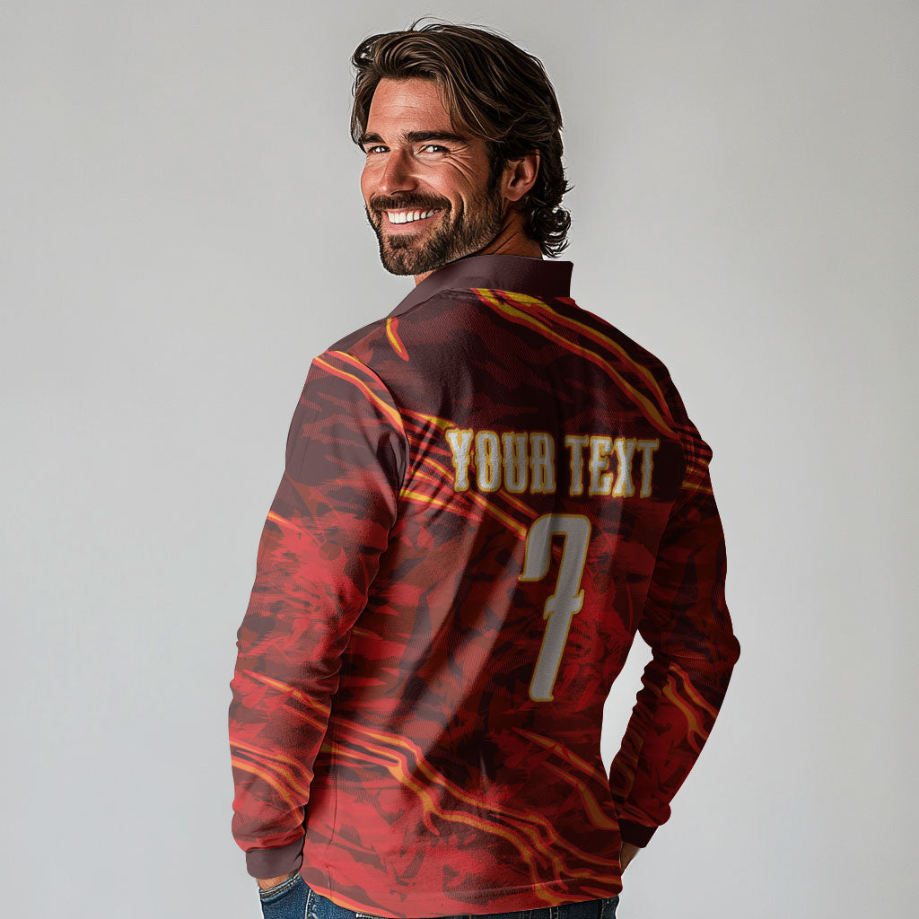 South Korea National Football Custom Long Sleeve Polo Shirt Tigers of Asia Fierce Abstract Flame-Inspired