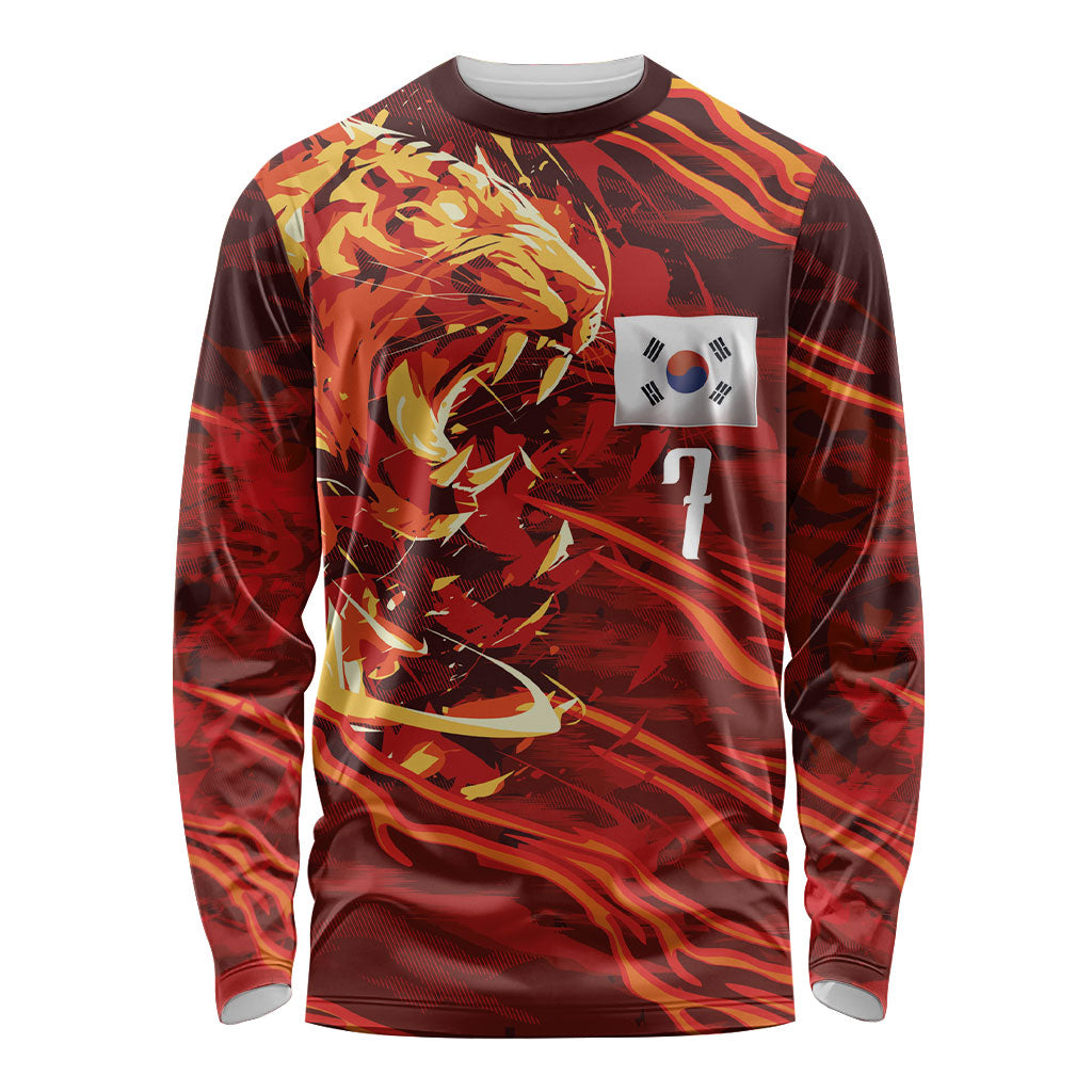 South Korea National Football Custom Long Sleeve Shirt Tigers of Asia Fierce Abstract Flame-Inspired