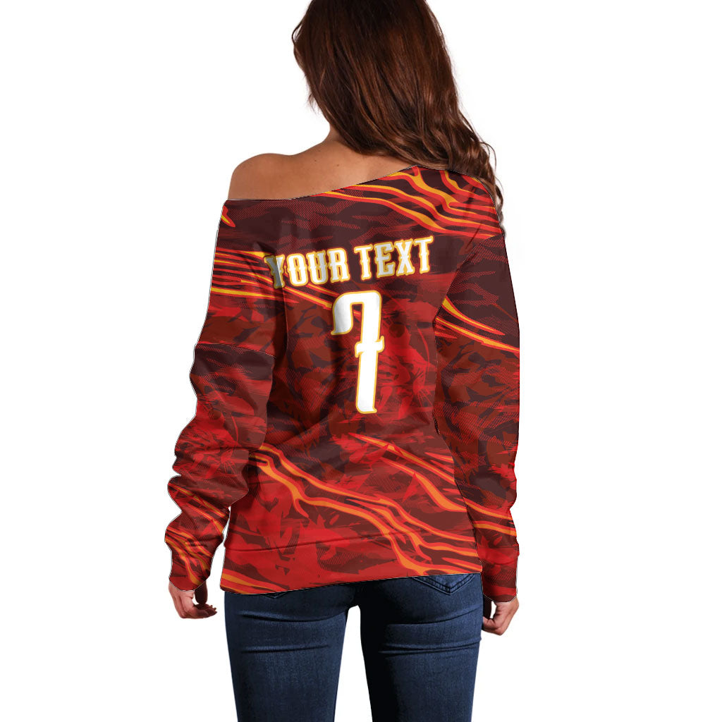 South Korea National Football Custom Off Shoulder Sweater Tigers of Asia Fierce Abstract Flame-Inspired