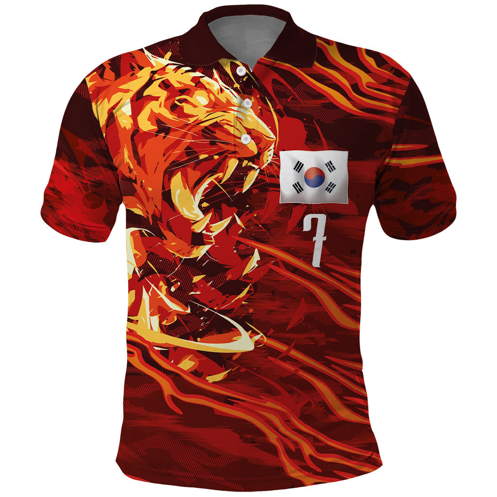 South Korea National Football Custom Polo Shirt Tigers of Asia Fierce Abstract Flame-Inspired