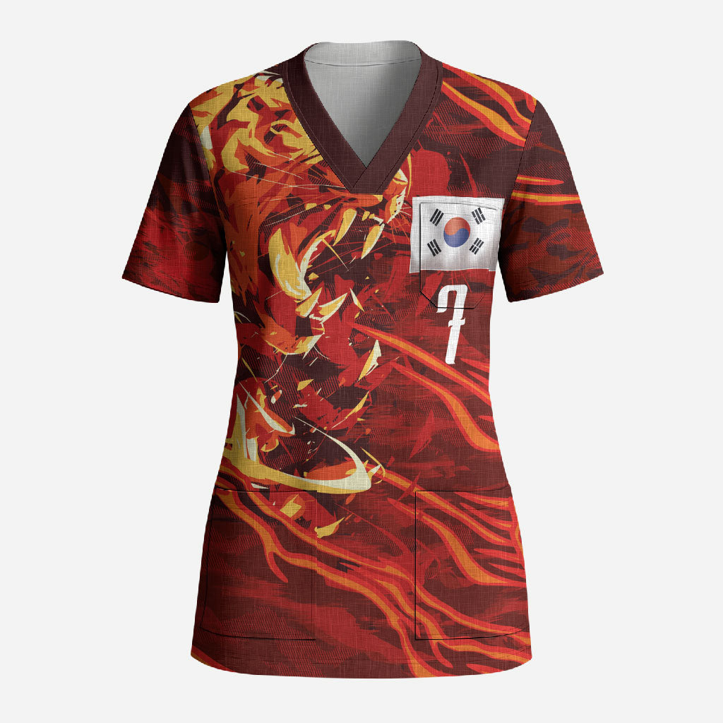 South Korea National Football Custom Scrub Top Tigers of Asia Fierce Abstract Flame-Inspired