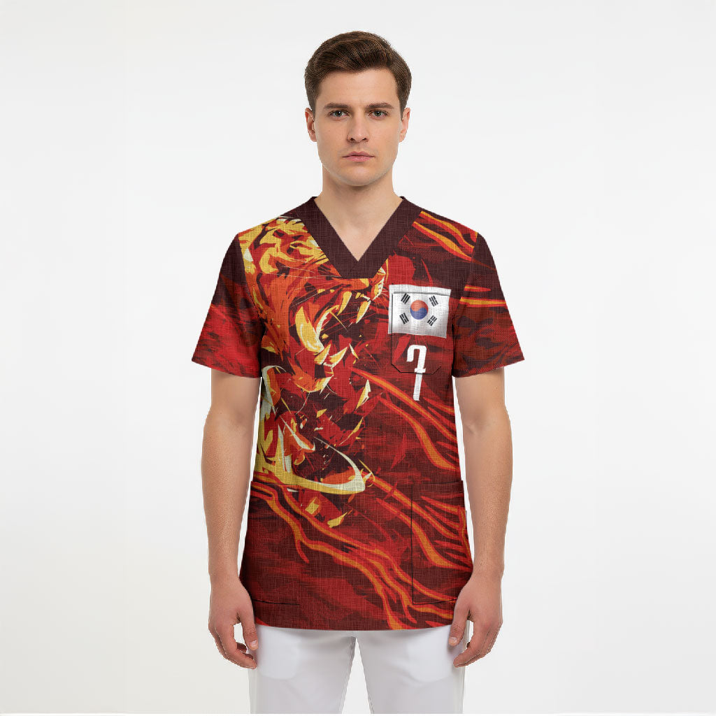 South Korea National Football Custom Scrub Top Tigers of Asia Fierce Abstract Flame-Inspired