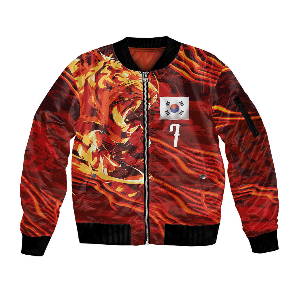 South Korea National Football Custom Sleeve Zip Bomber Jacket Tigers of Asia Fierce Abstract Flame-Inspired