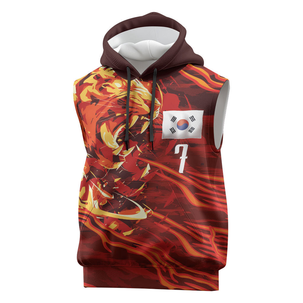 South Korea National Football Custom Sleeveless Hoodie Tigers of Asia Fierce Abstract Flame-Inspired