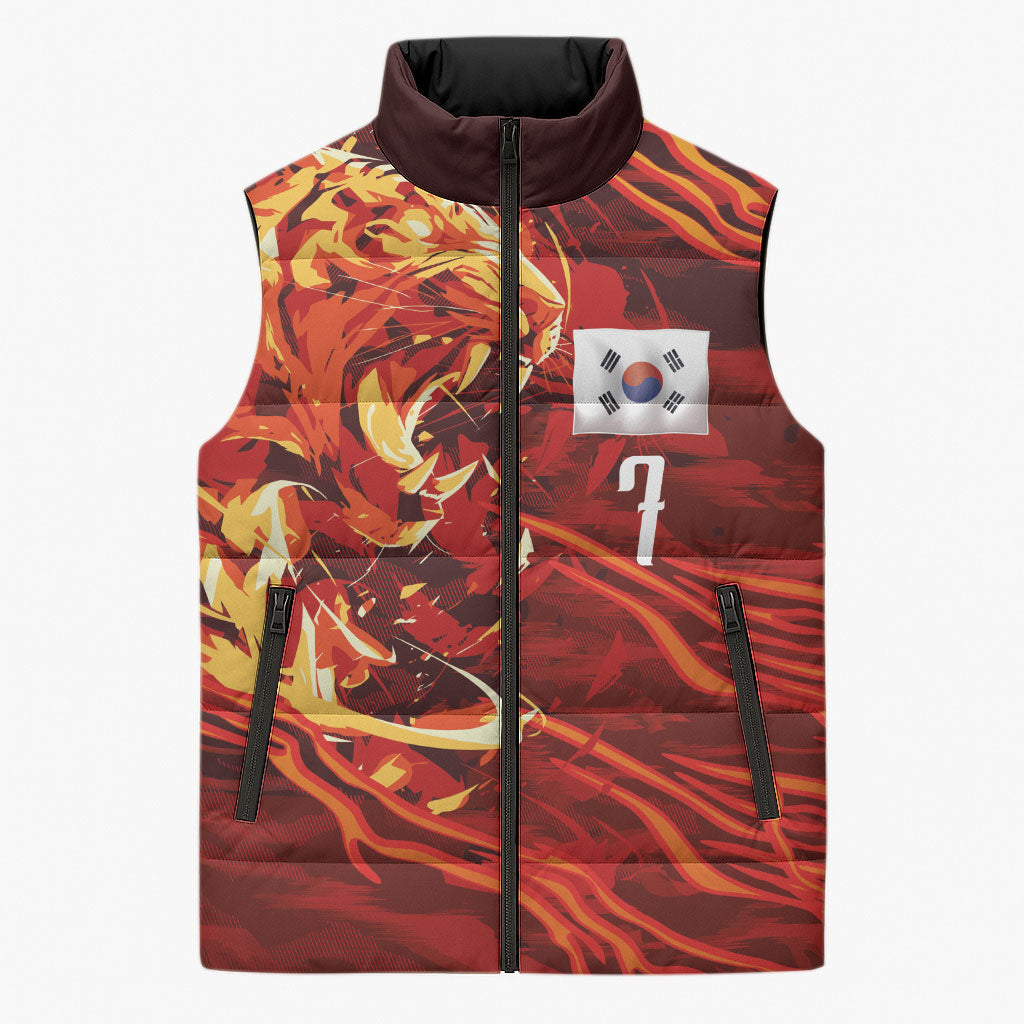 South Korea National Football Custom Sleeveless Puffer Jacket Tigers of Asia Fierce Abstract Flame-Inspired