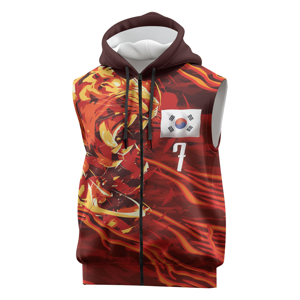 South Korea National Football Custom Sleeveless Zip Hoodie Tigers of Asia Fierce Abstract Flame-Inspired