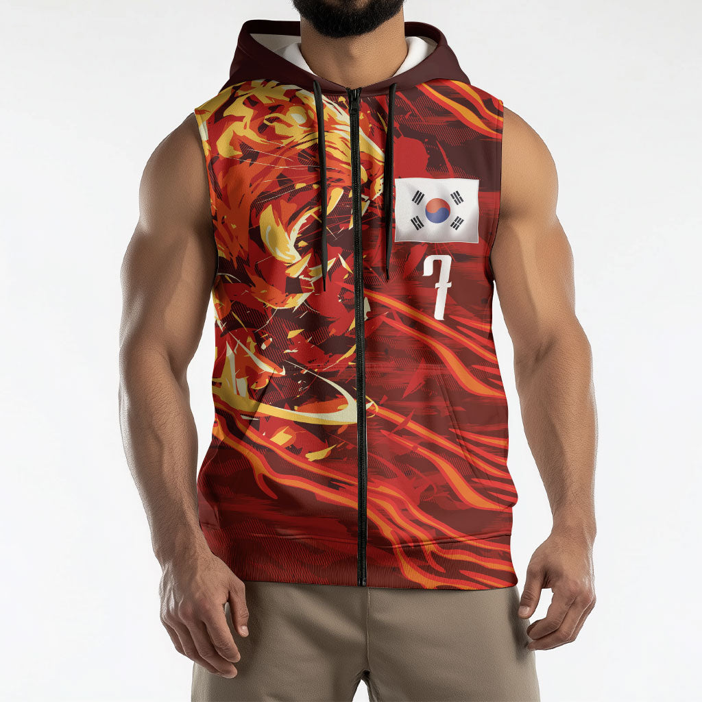 South Korea National Football Custom Sleeveless Zip Hoodie Tigers of Asia Fierce Abstract Flame-Inspired