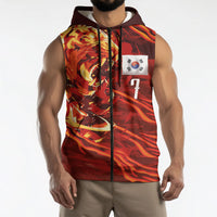 South Korea National Football Custom Sleeveless Zip Hoodie Tigers of Asia Fierce Abstract Flame-Inspired