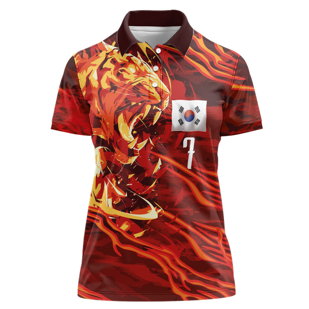 South Korea National Football Custom Women Polo Shirt Tigers of Asia Fierce Abstract Flame-Inspired