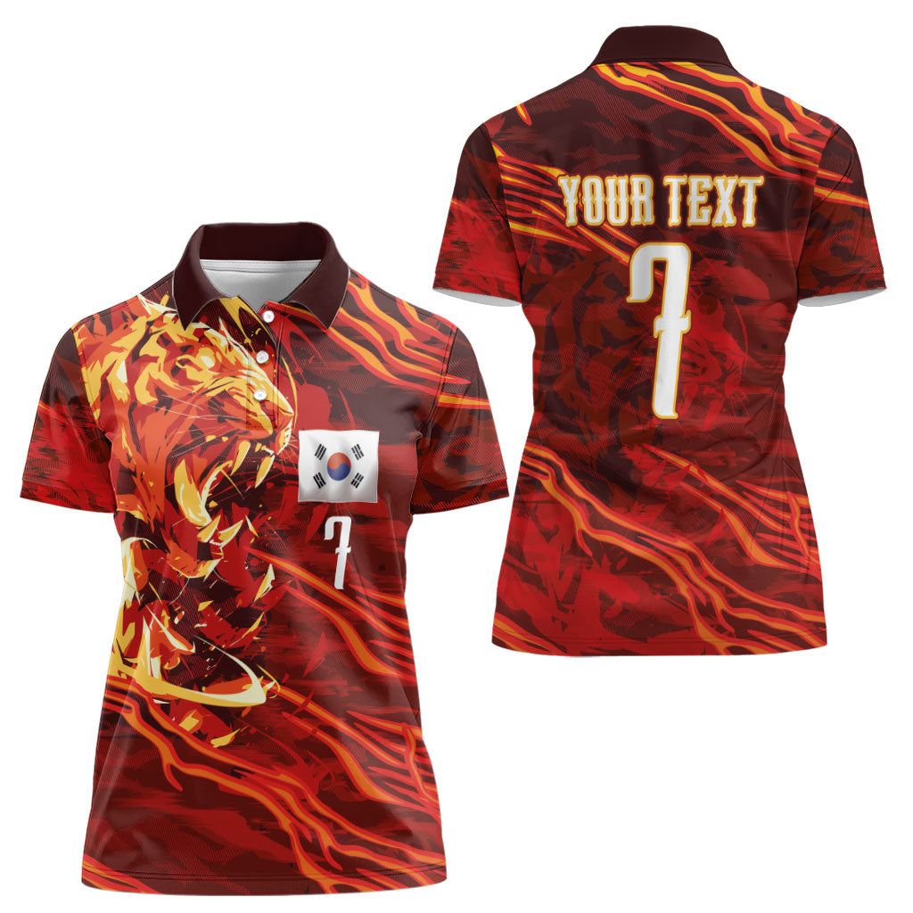 South Korea National Football Custom Women Polo Shirt Tigers of Asia Fierce Abstract Flame-Inspired