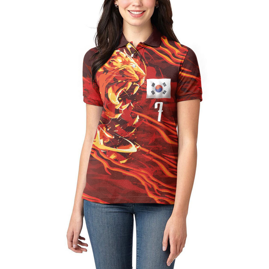 South Korea National Football Custom Women Polo Shirt Tigers of Asia Fierce Abstract Flame-Inspired