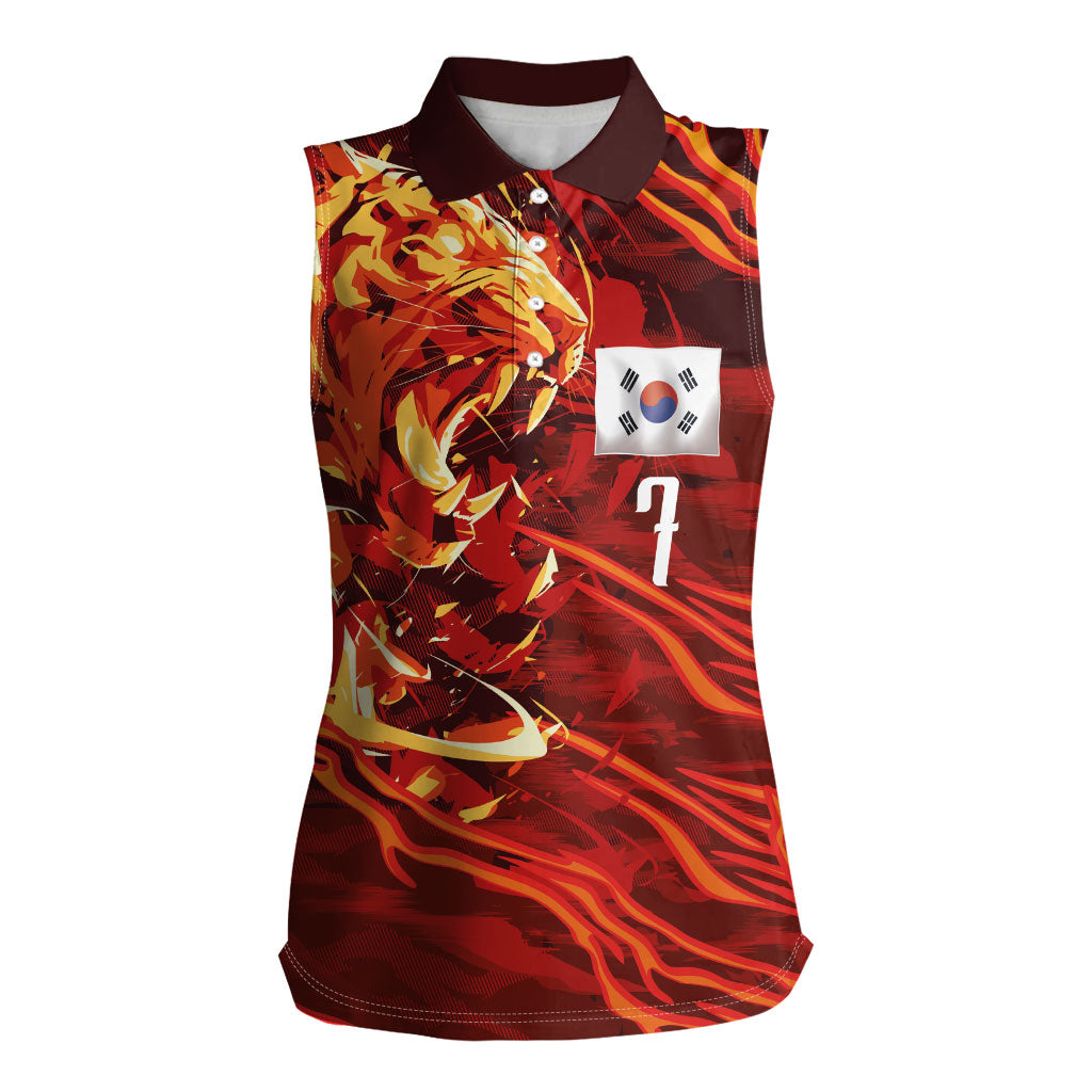 South Korea National Football Custom Women Sleeveless Polo Shirt Tigers of Asia Fierce Abstract Flame-Inspired