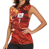 South Korea National Football Custom Women Sleeveless Polo Shirt Tigers of Asia Fierce Abstract Flame-Inspired