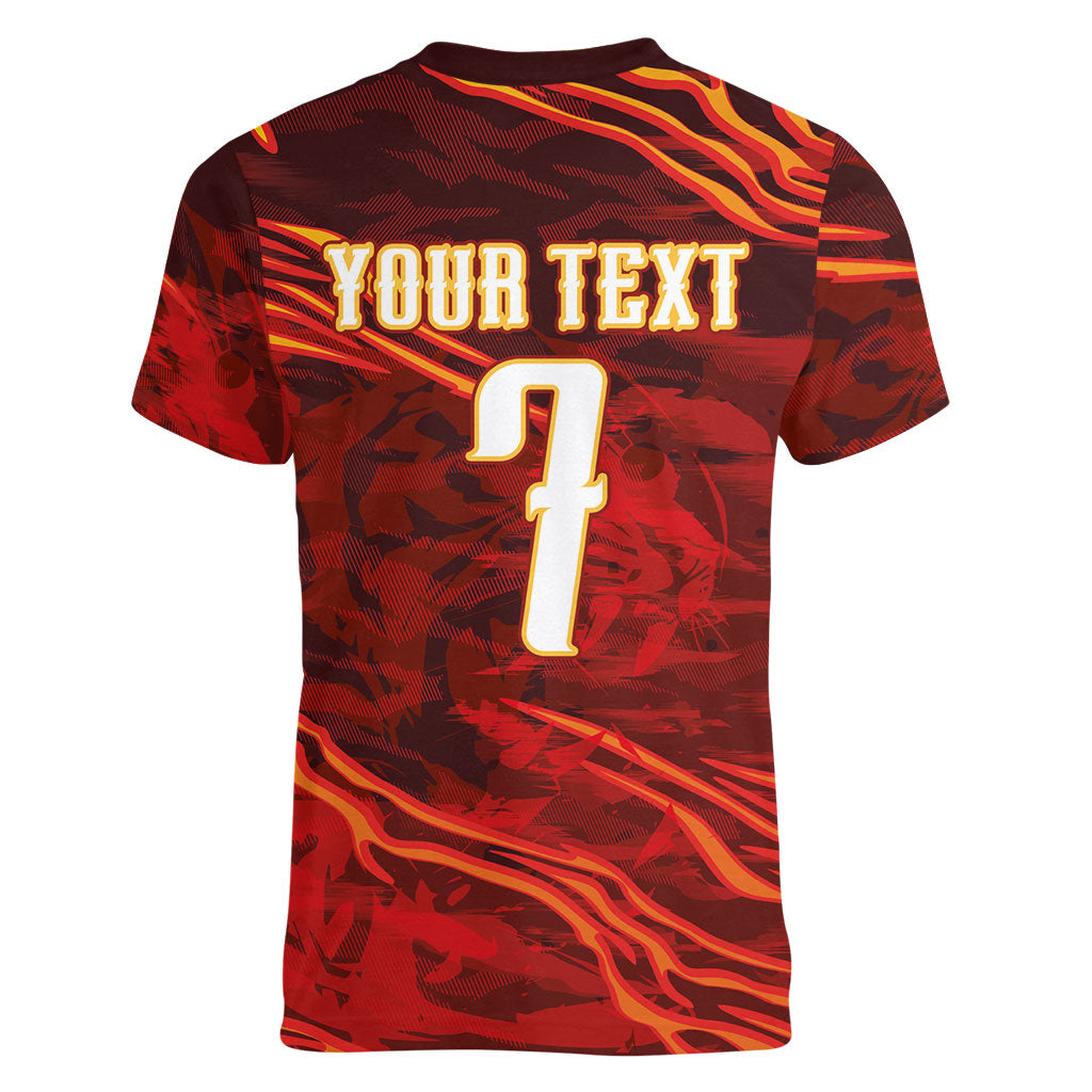 South Korea National Football Custom Women V-Neck T-Shirt Tigers of Asia Fierce Abstract Flame-Inspired